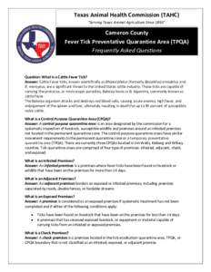 Cameron County Fever Tick Preventative Quarantine Area (TPQA)