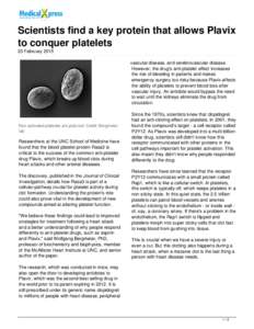 Scientists find a key protein that allows Plavix to conquer platelets