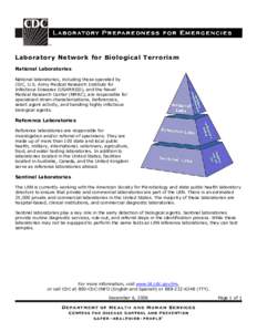 Laboratory Network for Biological Terrorism  National Laboratories  National laboratories, including those operated by  CDC, U.S. Army Medical Research Institute for  Infectious Diseases (USAMRIID),
