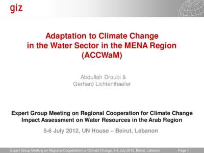 Adaptation to Climate Change in the Water Sector in the MENA Region (ACCWaM) Abdullah Droubi & Gerhard Lichtenthaeler