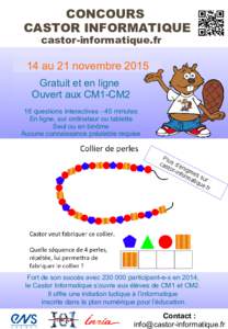 CONCOURS CASTOR INFORMATIQUE castor-informatique.fr 14 au 21 novembre 2015 Gratuit et en ligne