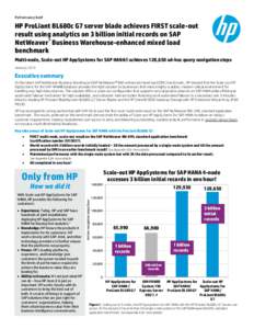 Performance brief  HP ProLiant BL680c G7 server blade achieves FIRST scale-out result using analytics on 3 billion initial records on SAP NetWeaver® Business Warehouse-enhanced mixed load benchmark