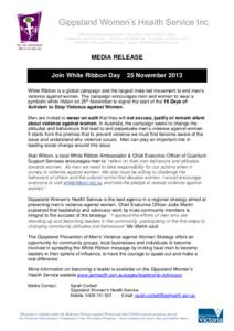 Gippsland Women’s Health Service Inc 56B Cunninghame Street (P.O. Box 664), Sale, Victoria, 3850 Telephone[removed]Toll Free[removed]Facsimile[removed]Web Site: www.gwhealth.asn.au Email: admin@gwhea