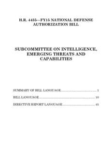 H.R. 4435—FY15 NATIONAL DEFENSE AUTHORIZATION BILL SUBCOMMITTEE ON INTELLIGENCE, EMERGING THREATS AND CAPABILITIES
