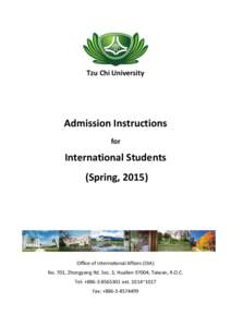 Tzu Chi University  Admission Instructions for  International Students