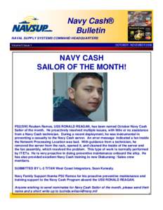 Navy Cash® Bulletin NAVAL SUPPLY SYSTEMS COMMAND HEADQUARTERS OCTOBER -NOVEMBER[removed]Volume:5 Issue 1