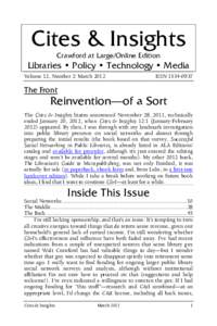 Cites & Insights Crawford at Large/Online Edition Libraries • Policy • Technology • Media Volume 12, Number 2: March 2012