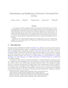Generalization and Equilibrium in Generative Adversarial Nets (GANs) Sanjeev Arora∗ Rong Ge