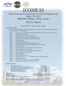 ICONE 23  23rd International Conference on Nuclear Engineering May17-21, 2015  Makuhari Messe, Chiba, Japan