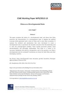 China as a Developmental State