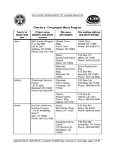 Directory - Congregate Meals Program County of project and site Adair