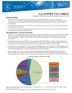 U.S. EXPORT FACT SHEET September 2010 Export Statistics Released November 10, 2010 EXPORT OVERVIEW:   With the release of the September 2010 U.S. International Trade in Goods and Services report by the Department of