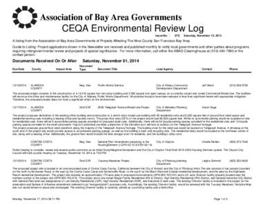 CEQA Environmental Review Log Issue No: 375  Saturday, November 15, 2014