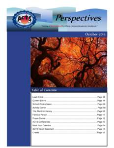 Perspectives “Setting a New Standard for Christ-Centered Academic Excellence.” October[removed]Table of Contents: