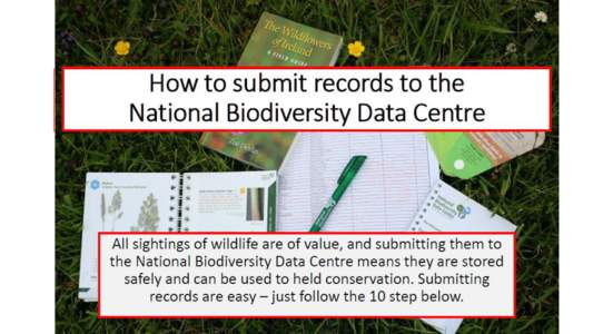 How to submit records to the National Biodiversity Data Centre All sightings of wildlife are of value, and submitting them to the National Biodiversity Data Centre means they are stored safely and can be used to held con