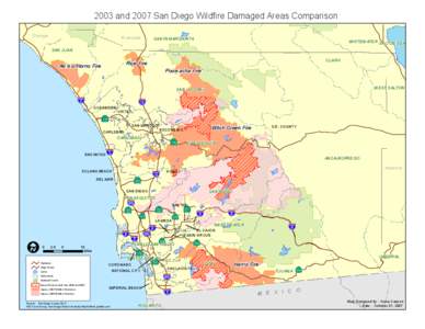 2003 and 2007 San Diego Wildfire Damaged Areas Comparison Orange Riverside  SANTA MARGARITA