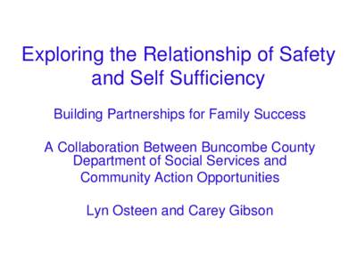 Exploring the Relationship of Safety and Self Sufficiency Building Partnerships for Family Success A Collaboration Between Buncombe County Department of Social Services and Community Action Opportunities