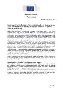 EUROPEAN COMMISSION  PRESS RELEASE Brussels, 27 January[removed]International Holocaust Remembrance Day: Commission