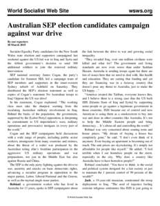 World Socialist Web Site  wsws.org Australian SEP election candidates campaign against war drive