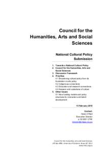 Council for the Humanities, Arts and Social Sciences National Cultural Policy Submission 1. Towards a National Cultural Policy