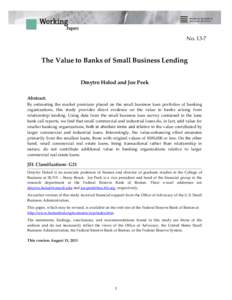 The Value to Banks of Small Business Lending