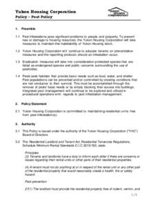 Yukon Housing Corporation Policy – Pest Policy 1. Preamble