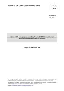 WP29 opinionon e-privacy directive