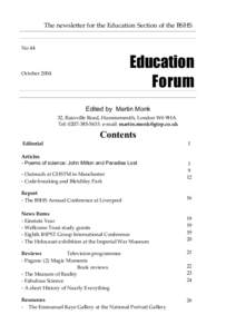 The newsletter for the Education Section of the BSHS No 44 Education Forum