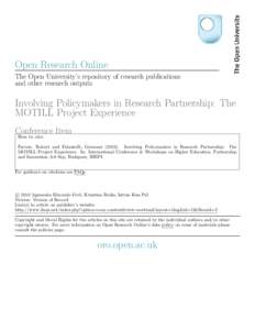 Open Research Online The Open University’s repository of research publications and other research outputs Involving Policymakers in Research Partnership: The MOTILL Project Experience