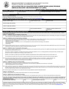 MISSOURI DEPARTMENT OF ELEMENTARY AND SECONDARY EDUCATION DIVISION OF FINANCIAL AND ADMINISTRATIVE SERVICES APPLICATION FOR 2013 QUALIFIED ZONE ACADEMY BONDS (QZAB) PROGRAM AMERICAN RECOVERY AND REINVESTMENT ACT (ARRA) A
