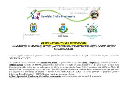 Provincia Regionale di Messina  Città di Taormina Provincia di Messina  Associazione di Solidarietà Familiare