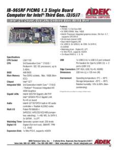 IB-965RF PICMG 1.3 Single Board Computer for Intel® Third Gen. i3/i5/i7 Intel Intel®® Q77 Q77 Chipset, Chipset, Dual