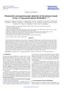 Photometric and spectroscopic detection of the primary transit  of the 111-day-period planet HD80606b