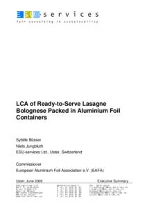 LCA of Ready-to-Serve Lasagne Bolognese Packed in Aluminium Foil Containers