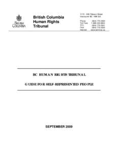 British Columbia Human Rights Tribunal 1170 – 605 Robson Street Vancouver BC V6B 5J3