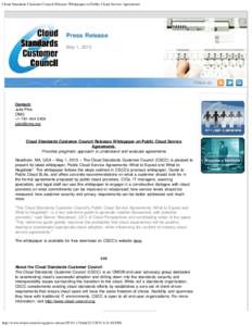 Cloud Standards Customer Council Releases Whitepaper on Public Cloud Service Agreements