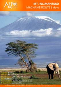 MT. KILIMANJARO MACHAME ROUTE 8 days Activities: Trekking Difficulty: Moderate to Adventurous Max Elevation: 5,895m/19,340ft at summit