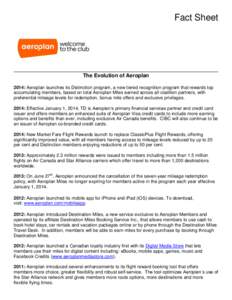 Fact Sheet  The Evolution of Aeroplan 2014: Aeroplan launches its Distinction program, a new tiered recognition program that rewards top accumulating members, based on total Aeroplan Miles earned across all coalition par