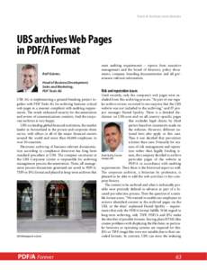 Track A: Archives and Libraries  UBS archives Web Pages in PDF/A Format Rolf Günter, Head of Business Development,