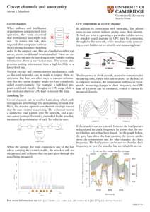 Covert channels and anonymity Steven J. Murdoch Computer Laboratory Security Group