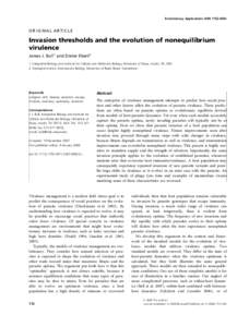 Evolutionary Applications ISSNORIGINAL ARTICLE Invasion thresholds and the evolution of nonequilibrium virulence