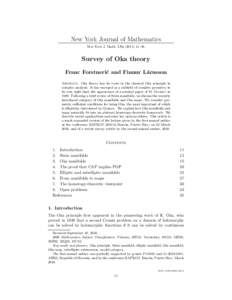 New York Journal of Mathematics New York J. Math. 17a–38. Survey of Oka theory Franc Forstneriˇ c and Finnur L´