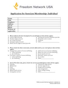 Application for Associate Membership- Individual Name Title Employer Address Email