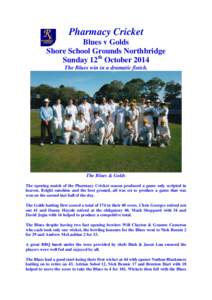 Pharmacy Cricket Blues v Golds Shore School Grounds Northbridge Sunday 12th October 2014 The Blues win in a dramatic finish.