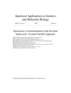 Statistical Applications in Genetics and Molecular Biology Volume 9, Issue