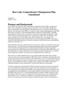Bear Lake Comprehensive Management Plan Amendment Appendix F August 1, 2014  Purpose and Background
