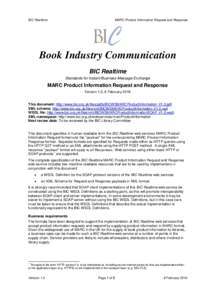 BIC Realtime  MARC Product Information Request and Response Book Industry Communication BIC Realtime