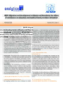 RRPP: Migration and development in Albania and Macedonia: the effects of remittances on education and health of family members left behind NEWSLETTER OctoberIssue 3