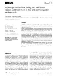 Physiological differences among two Penstemon species and their hybrids in field and common garden environments