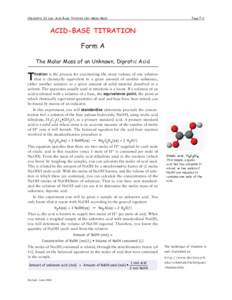 Chemistry 111 Lab: Acid-Base Titration (A)—Molar Mass  Page F-3 ACID-BASE TITRATION Form A